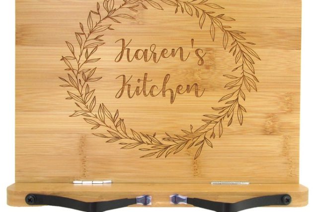 Personalized Cookbook Stand - Engraved Bamboo Recipe Stand - Wooden Recipe Book Holder