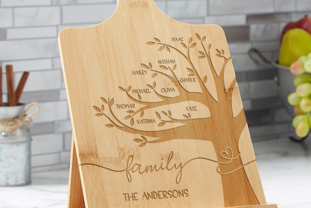 Family Tree Personalized Bamboo Cookbook & Tablet Stand, Engrave Cookbook Stand, Tablet Stand, Kitchen Cookbook Stand, Kitchen Decor