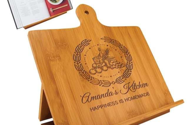 Customized Wood Cookbook Stand Custom Bamboo Engraved Chef Gift for Housewarming Wedding Birthday for Mom, Sister, Aunt