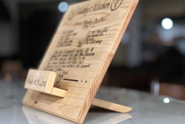 Personalized Cedar Cookbook Stand: Laser Engraved Recipe Holder