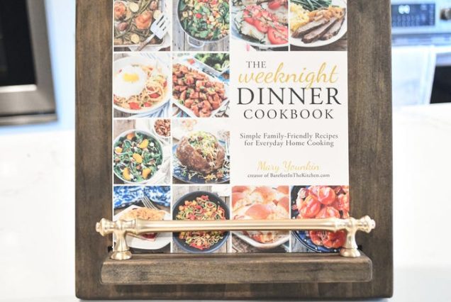 Handmade Wooden Cookbook Stand: Brushed Brass Hardware