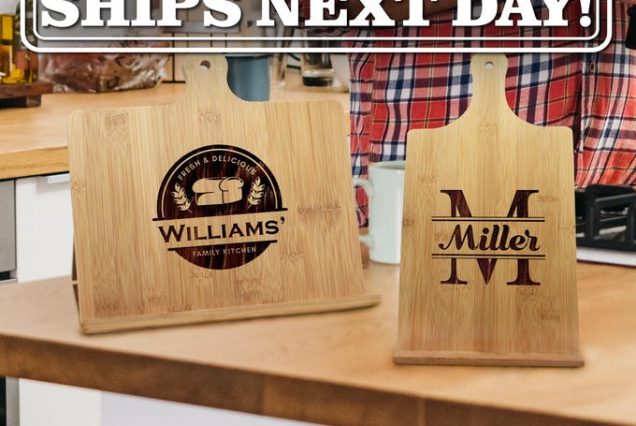 Engraved Cookbook Holder - Wood Cook Book Stand - Customized Kitchen Gift - Gifts For Chef - Monogram Kitchen Decor, Personalized Baker Gift