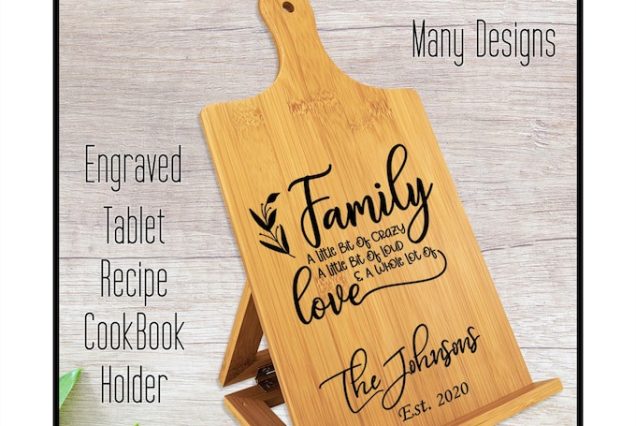 Personalized Bamboo Cookbook Holder: Engraved Recipe Tablet Stand