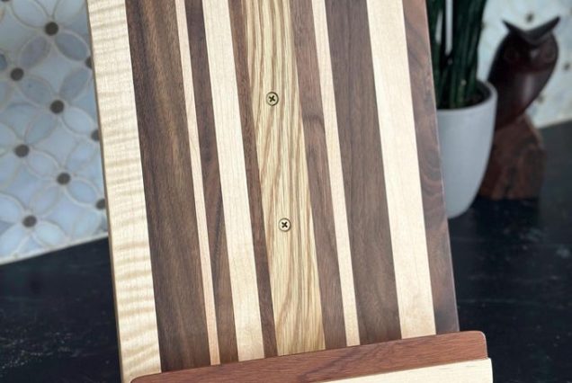 Handmade Striped Hardwood Cookbook Stand: Arched Recipe Book Holder