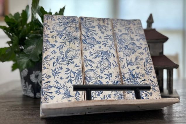 Handmade Rustic Cookbook & iPad Holder: Distressed White or Floral Farmhouse Stand